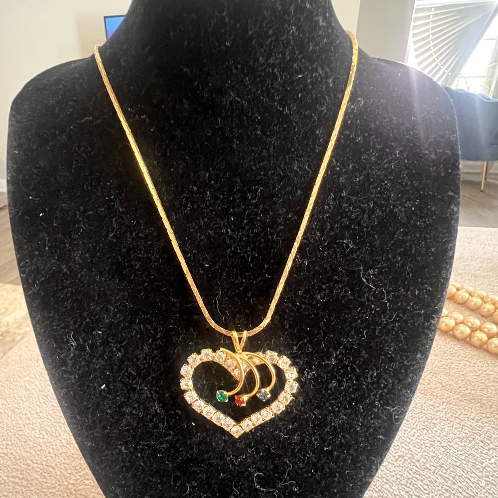 Gold Heart Pendant Necklace with Crystal Accents - Women Jewelry